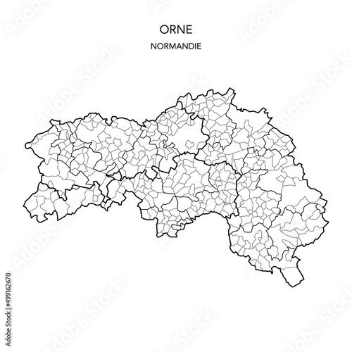 Vector Map of the Geopolitical Subdivisions of the French Department of Orne Including Arrondissements, Cantons and Municipalities as of 2022 - Normandie - France photo