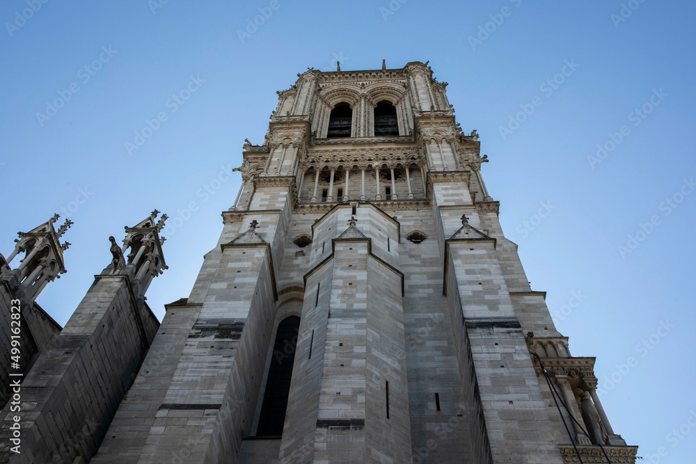 Side view of Notre Dame in Paris, France 