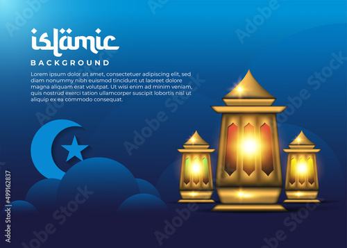 Islamic background vector design with lantern lights at night