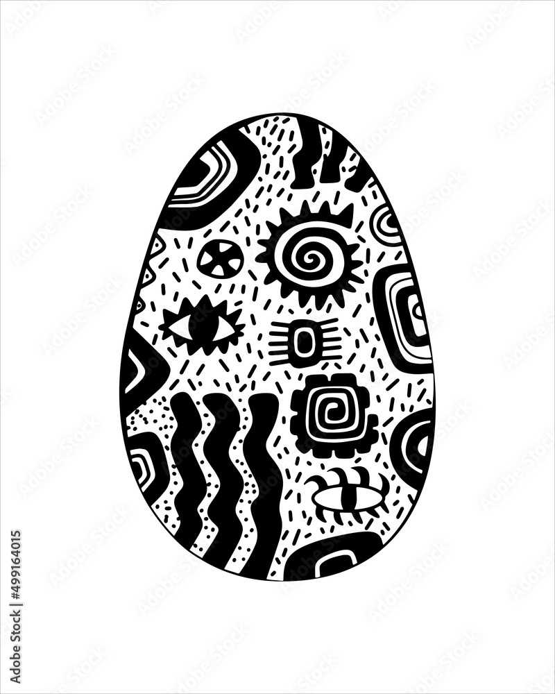 Easter decoration in the shape of an egg with ethnic elements in black white colors Easter decoration in the shape of an egg with ethnic elements in black white colors