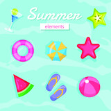 set of summer beach icons