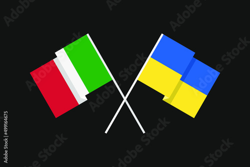 Flags of European countries Ukraine and Italy in national colors. Help and support from friendly countries. Flat minimal graphic design.