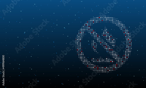 On the right is the no gas symbol filled with white dots. Background pattern from dots and circles of different shades. Vector illustration on blue background with stars