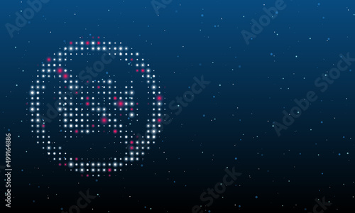 On the left is the no video symbol filled with white dots. Background pattern from dots and circles of different shades. Vector illustration on blue background with stars