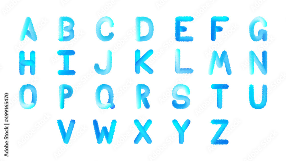 Fur textured Alphabets in Blue Colour Theme