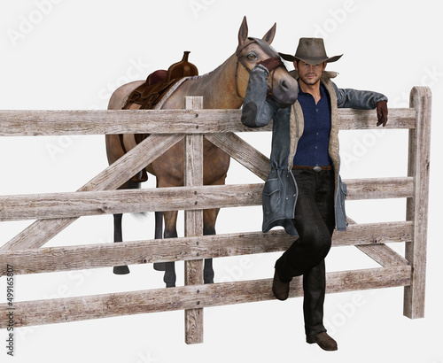 Foto Denny is a hard-working rancher cowboy construction man - 3D illustrated male character render on an isolated white background