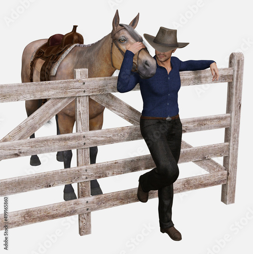 Foto Denny is a hard-working rancher cowboy construction man - 3D illustrated male character render on an isolated white background