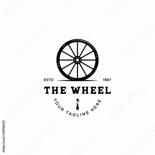 Vintage Old Wooden Cart Wheel logo design