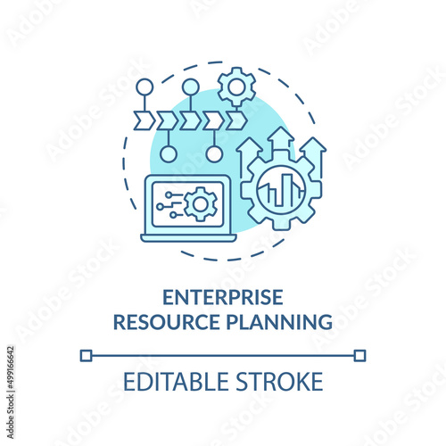 Enterprise resource planning turquoise concept icon. Information systems abstract idea thin line illustration. Isolated outline drawing. Editable stroke. Arial, Myriad Pro-Bold fonts used