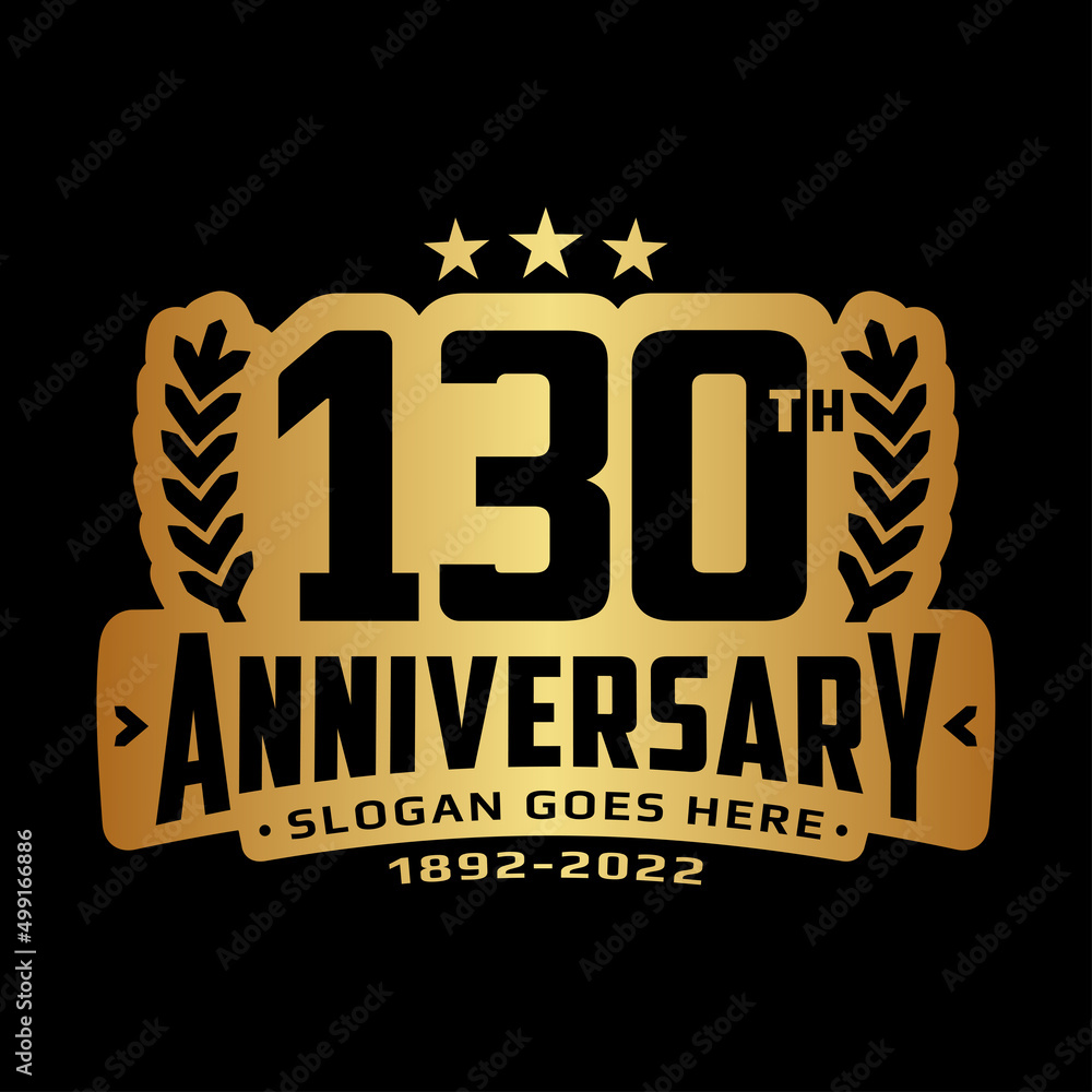 130 years anniversary logo design template. 130th anniversary celebration logotype. Vector and illustration. - obrazy, fototapety, plakaty 