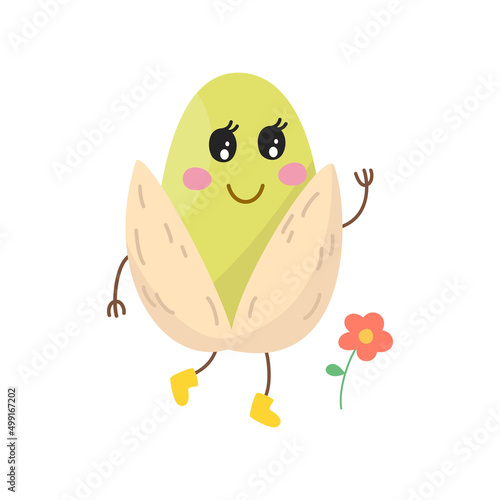 Cute cartoon pistachio on white background.