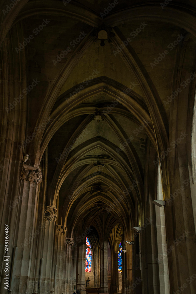 Rib Vaulting Ceilings inside of Saint Severin Church in Paris, France 