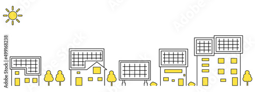 ソーラーパネルの街並みのイラスト・ベクターパーツ素材