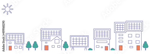 ソーラーパネルの街並みのイラスト・ベクターパーツ素材