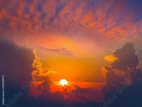 dramatic cloudy sky with red sunset, evening natural sky background