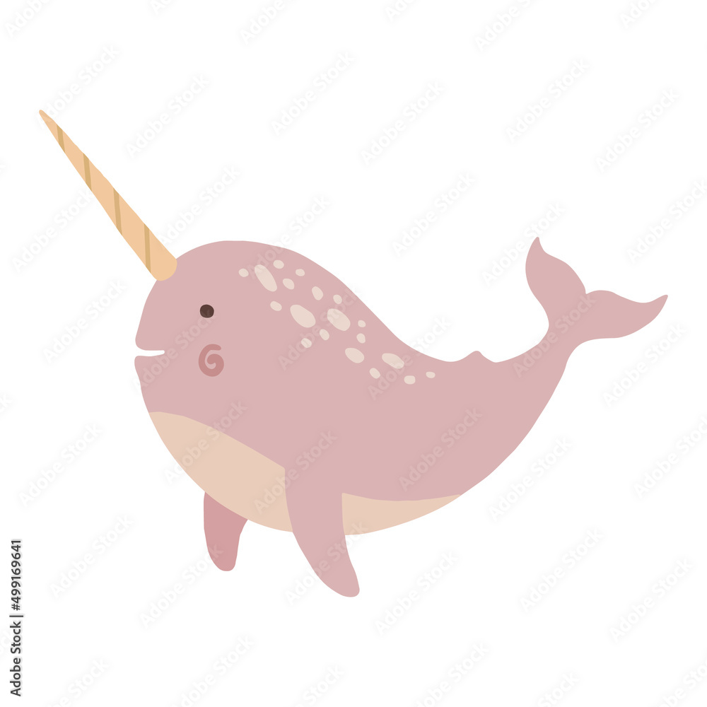Vector isolated pink narwhal. Cute children illustration. Vector isolated pink narwhal. Cute children illustration.