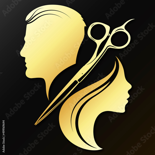 Male and female stylist symbol. Scissors and comb silhouette for beauty salon