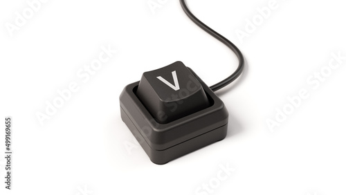 letter V button of single key computer keyboard, 3D illustration