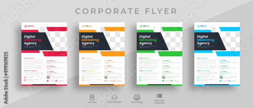 Corporate business flyer design template or modern business flyer design template .yellow,green,blue,red color flyer  design template  