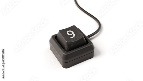 number 9 button of single key computer keyboard, 3D illustration