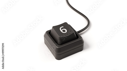 number 6 button of single key computer keyboard, 3D illustration