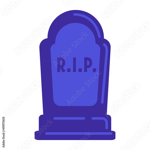 Dark blue tombstone rip sign semi flat color vector object. Cemetery tourism. Honoring memory. Full sized item on white. Simple cartoon style illustration for web graphic design and animation