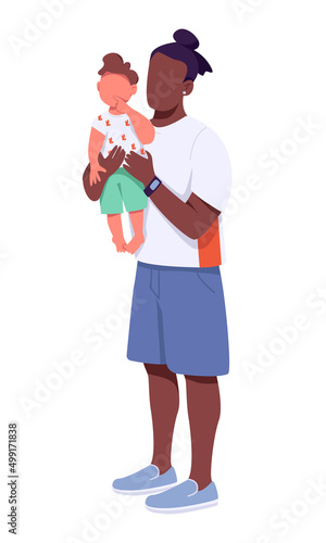 Zoomer dad with little baby semi flat color vector characters. Standing figures. Full body people on white. Generation z. Simple cartoon style illustration for web graphic design and animation