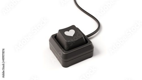 heart button of single key computer keyboard, 3D illustration