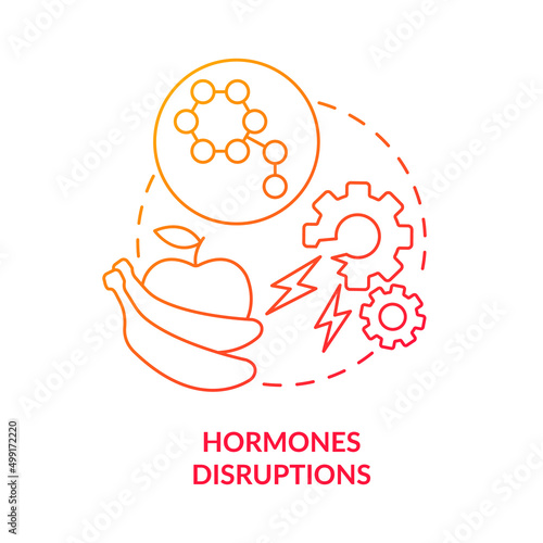 Hormones disruptions red gradient concept icon. Endocrine system problem. Hormonal imbalance. Side effect abstract idea thin line illustration. Isolated outline drawing. Myriad Pro-Bold font used