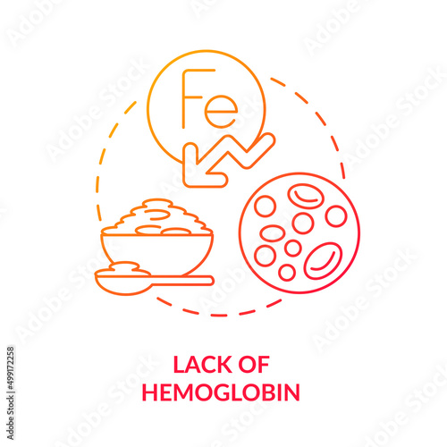 Lack of hemoglobin red gradient concept icon. Anemia risk factor. Iron deficiency. Side effect abstract idea thin line illustration. Isolated outline drawing. Myriad Pro-Bold font used