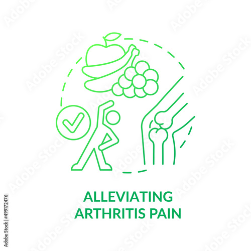 Alleviating arthritis pain green gradient concept icon. Relieve symptoms. Vegan diet benefit abstract idea thin line illustration. Isolated outline drawing. Myriad Pro-Bold font used