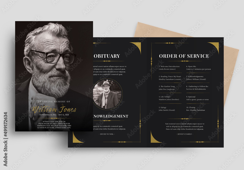 Black Gold Minimal Elegant Funeral Program Layout Stock Template ...