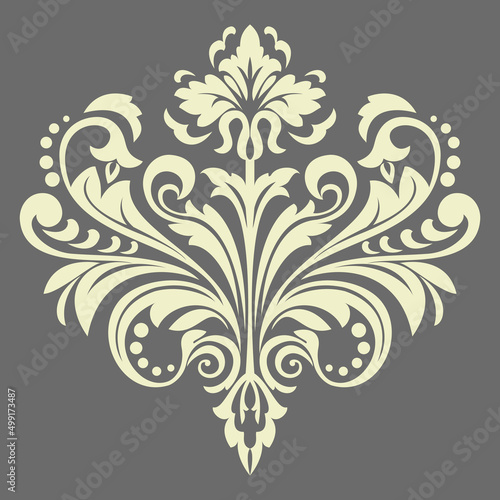 Damask graphic ornament. Floral design element. Gray vector pattern