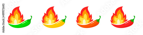 Photo Spiciness level. Chilli with fire. Spicy. Vector illustration