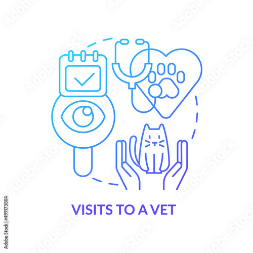 Visits to vet blue gradient concept icon. Pet wellness tip abstract idea thin line illustration. Routine veterinary clinic visit. Isolated outline drawing. Myriad Pro-Bold font used