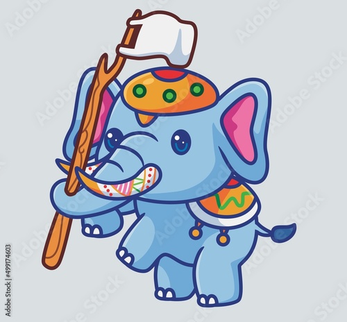 cute elephant carnival bring a flag. isolated cartoon animal illustration. Flat Style Sticker Icon Design Premium Logo vector. Mascot Character