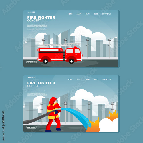 firefighter concept flat design illustration