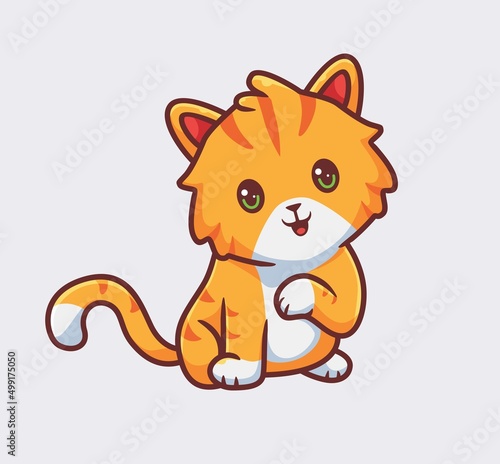cute orange cat sitting happy expression. isolated cartoon animal illustration. Flat Style Sticker Icon Design Premium Logo vector. Mascot Character