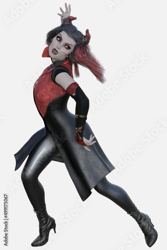 Full body image of Lena, vampire, queen of the undead - a 3D illustration cartoon character model render on an isolated white background