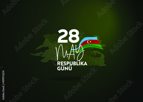 28 May Respublika day. Translation from Azerbaijan: 28 May Republic Day of Azerbaijan. Azerbaijan flag photo