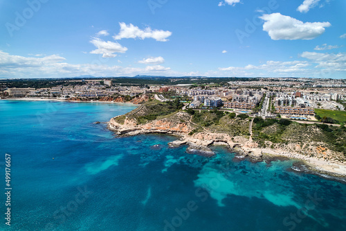 Fototapeta Naklejka Na Ścianę i Meble -  Aerial drone point of view Cabo Roig coastline. Spain
