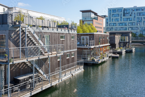 Europe urban street city Malmo Sweden modern residential architecture canal houses