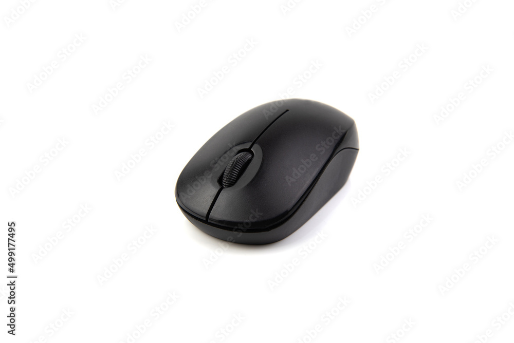 Black wireless mouse on white background Black wireless mouse on white background