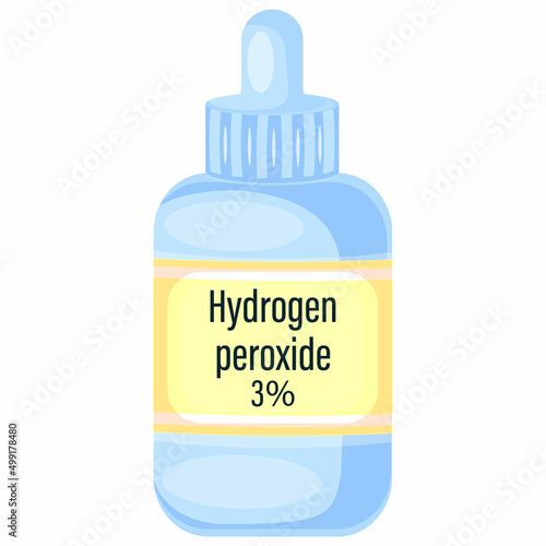Hydrogen peroxide 3 percent in a plastic bottle cartoon vector illustration isolated on a white background.