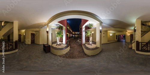 Fotobehang full seamless spherical night hdr 360 panorama view inside the courtyard of an i