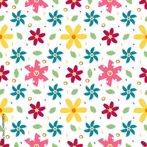 Seamless pattern with flowers from brush strokes.