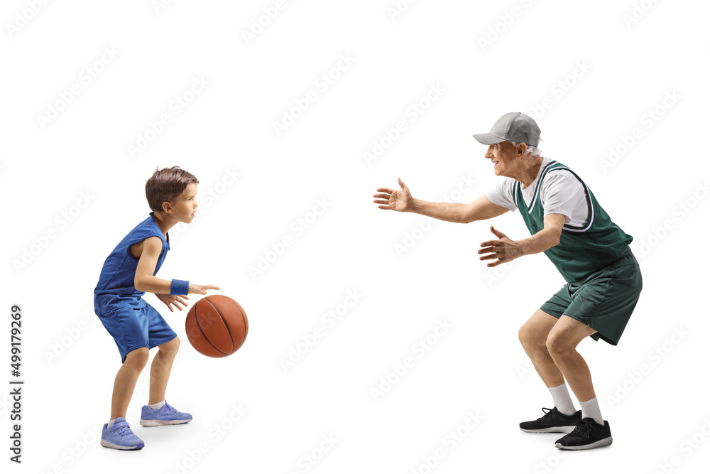 Full length profile shot of a boy and elderly man playing basketball Photos  | Adobe Stock