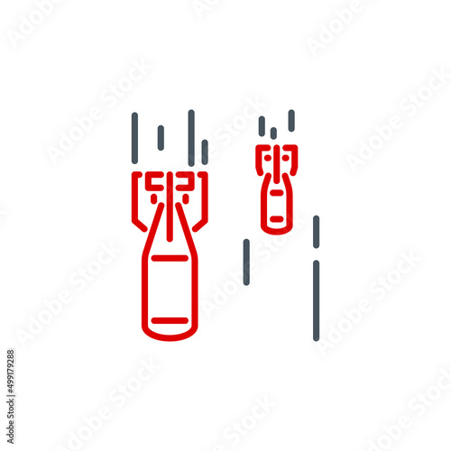bombing with atomic aerial bombs single line icon isolated on white. Perfect outline aero bomb symbol. Nuclear bombing war banner. falling bomb spread of democracy design element with editable Stroke