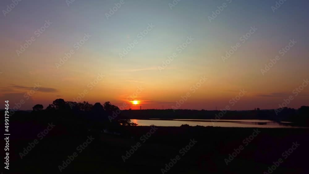 Sunset, beautiful sunset flight on a dam in Brazil, drone scene. Sunset, beautiful sunset flight on a dam in Brazil, drone scene.