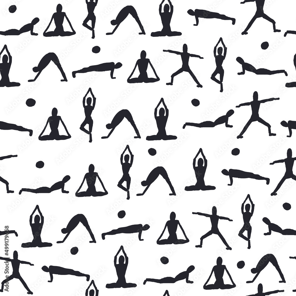 Abstract people black and white seamless pattern, digital vector background. Fun contemporary modern repeating background.